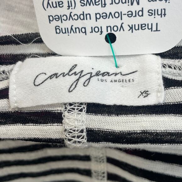 Hand Printed Upcycled Womens Small Somebody's Praying Striped Hi Low Blouse Top - Picture 5 of 5